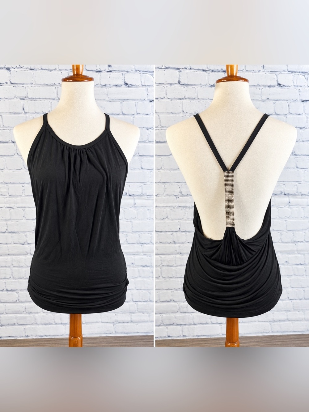Haute Hippie Black Racerback Tank - Size Small - Rhinestone Details